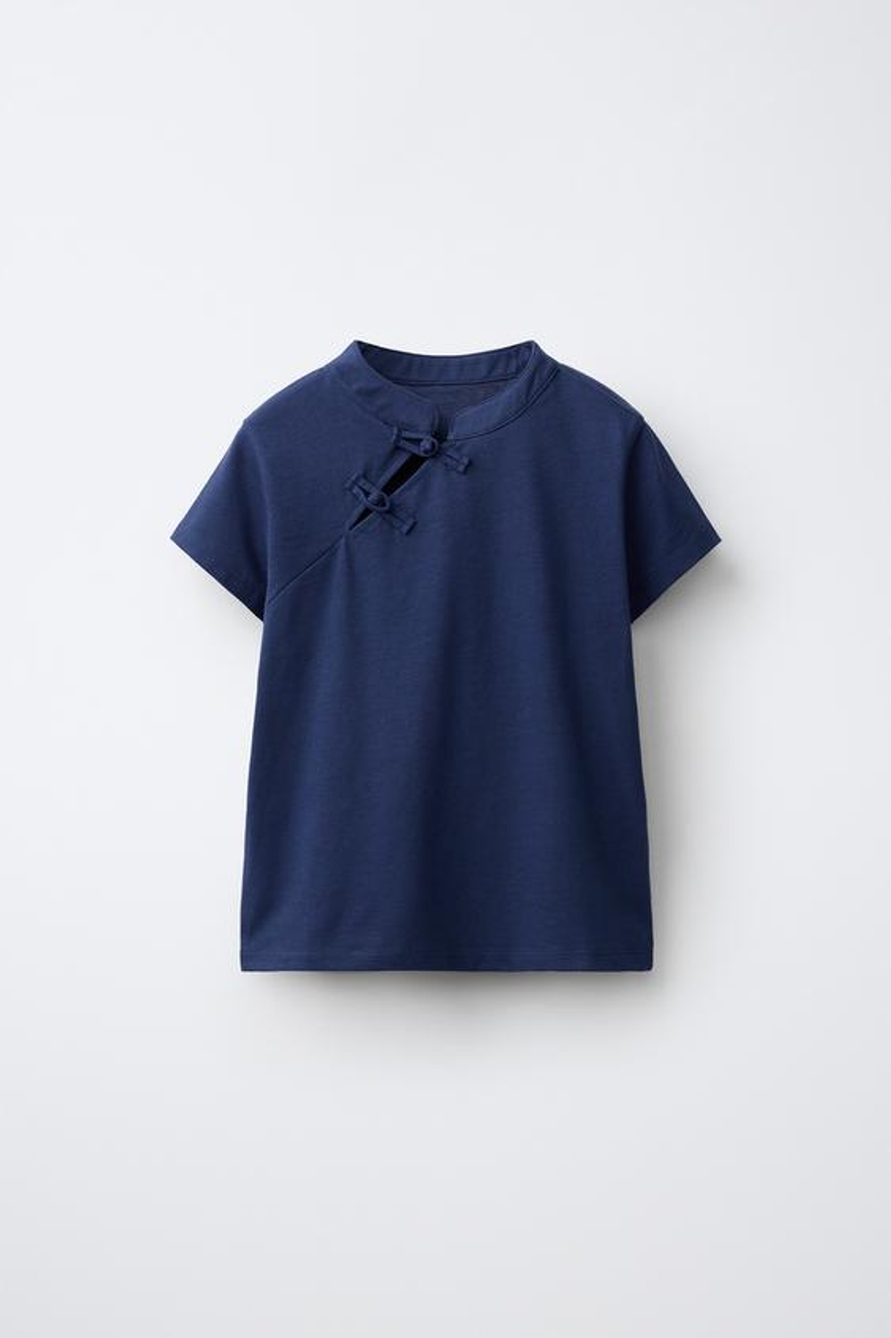 ZARA ФУТБОЛКА С ВОРОТНИКОМ-СТОЙКОЙ И ЗАСТЕЖКАМИ-КЛЕВАНТ, МОРСКОЙ СИНИЙ