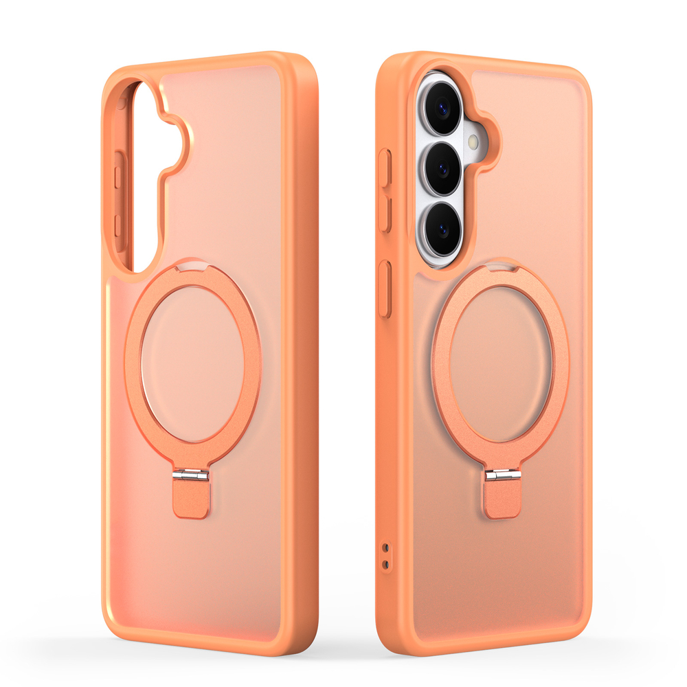 Матовый чехол оранжевый с MagSafe для Samsung Galaxy S26+ Плюс, серия Yind Series Case от Dux Ducis (версия с магнитной откидной подставкой)