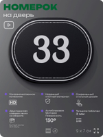 Номерок на дверь квартиры 33, для кабинета, офиса, шильдик 9 х 7 см, черный, Айдентика Технолоджи