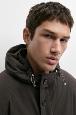Massimo Dutti Длинная парка из технической ткани, коричневый
