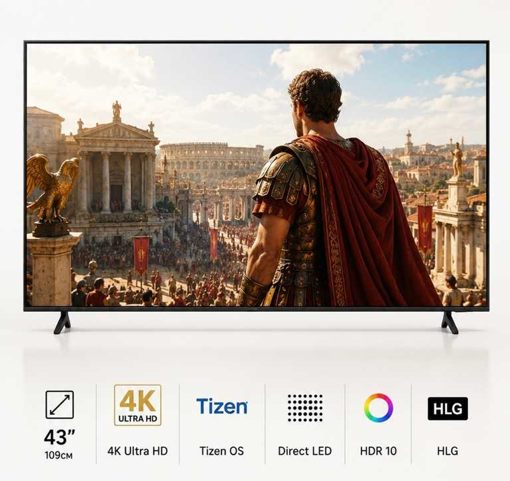 Телевизор Samsung UE43U8000FUXRU, 109см, 4К, Tizen OS, LED, HDR10+, Crystal 4K, черный