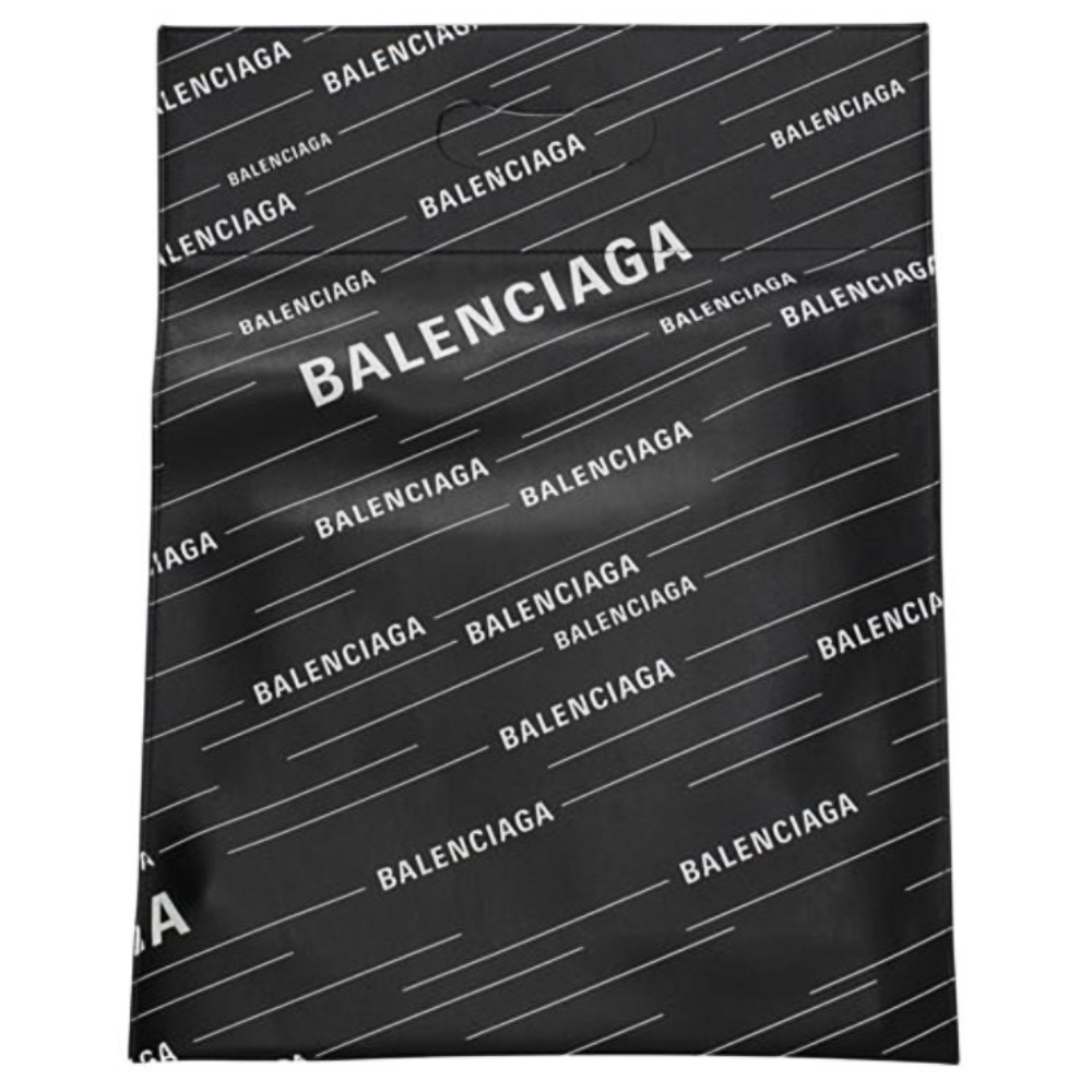 Balenciaga Letter Print Leather Handbag Clutch Women"s Black/White