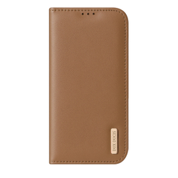 Чехол книжка из натуральной кожи коричневого цвета для iPhone 17 Pro, серия Hivo Series Case (защита RFID) от Dux Ducis