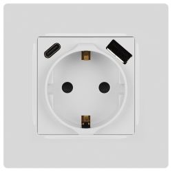 Розетка ЭРА Серия 12 12-4108-01 2P+E 16A-250В со шторками с USB type-A+C 5В-3А белый | Эра 12