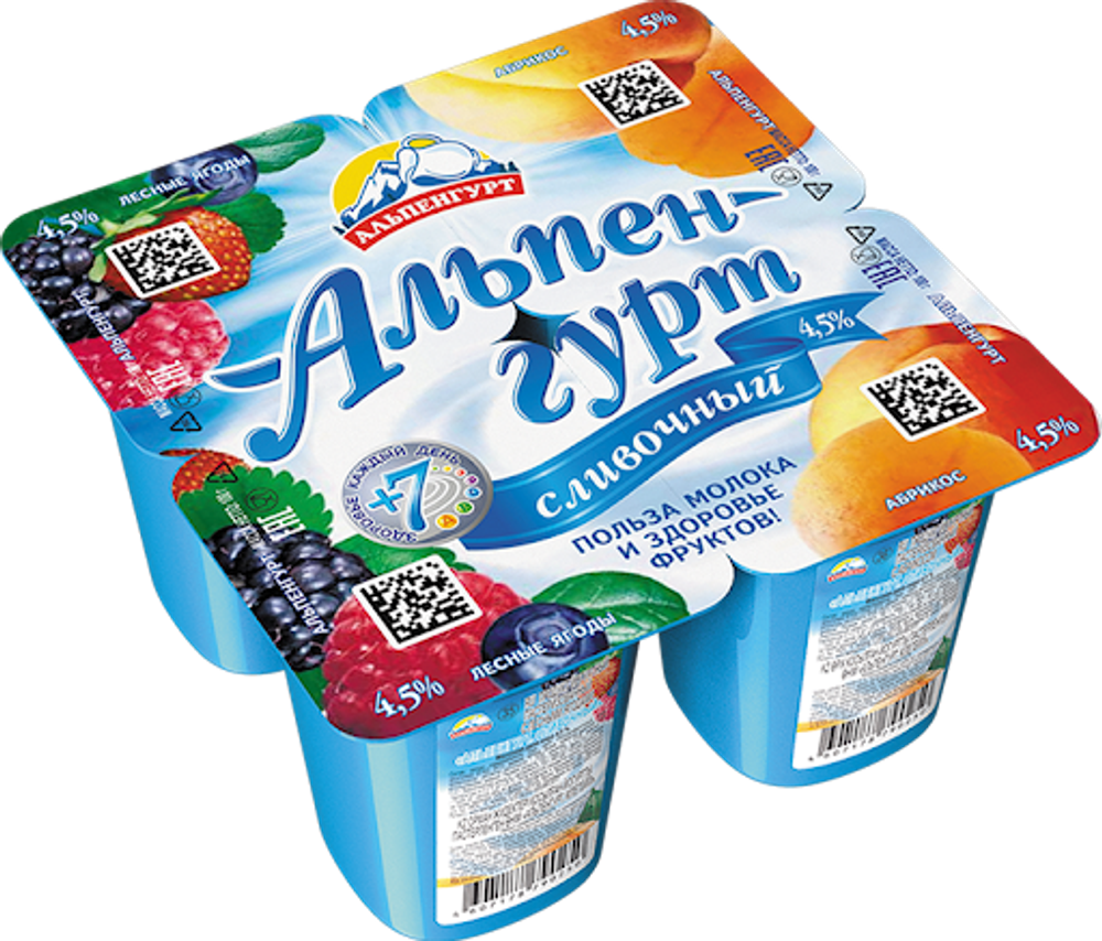Йогурт Альпенгурт 4,5% сливочн лесн ягоды абр 100г, шт