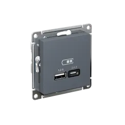 Розетка с USB A+C Systeme Electric AtlasDesign Грифель ATN000739