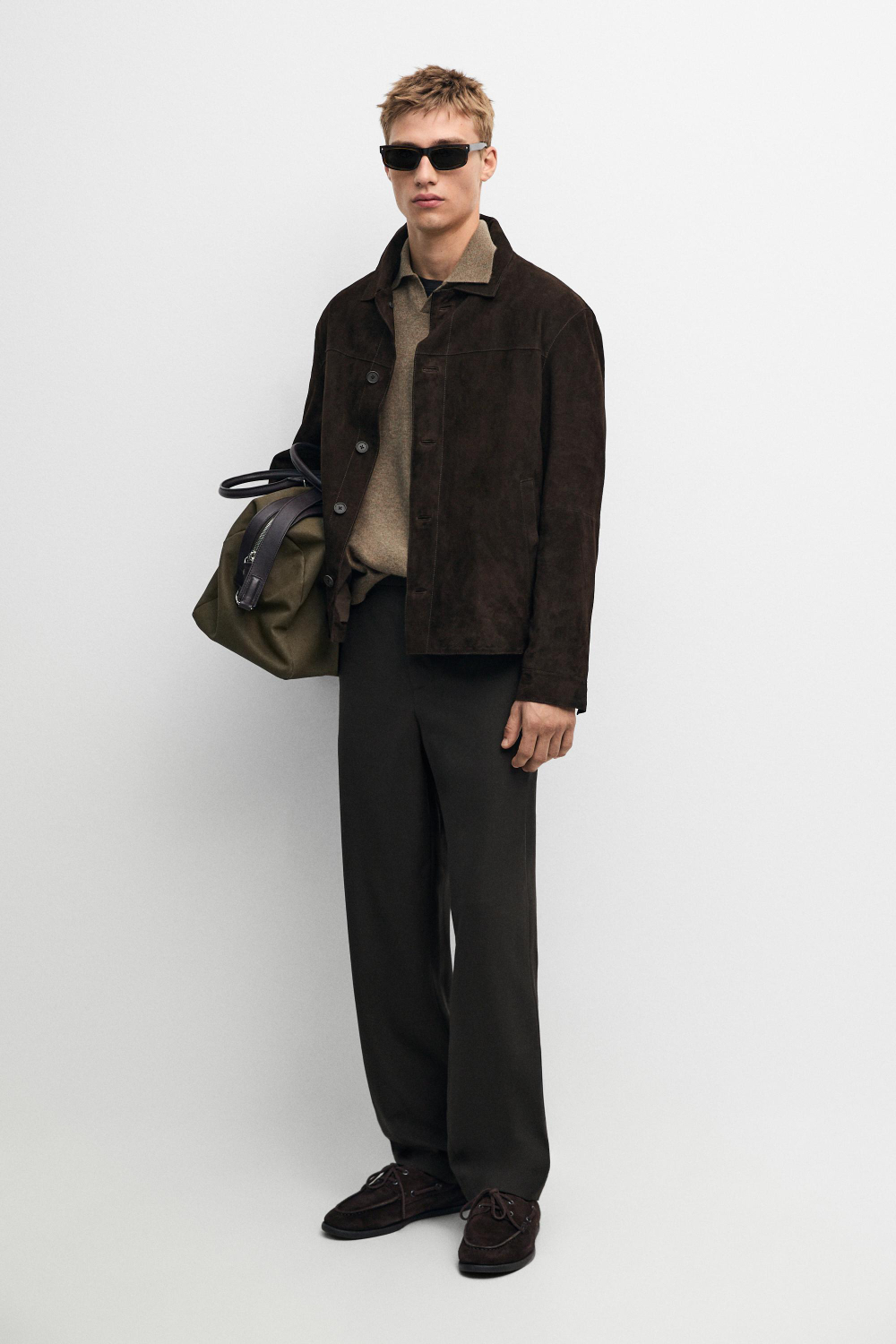 Massimo Dutti Куртка-рубашка из замшевой кожи с карманом, шоколадный