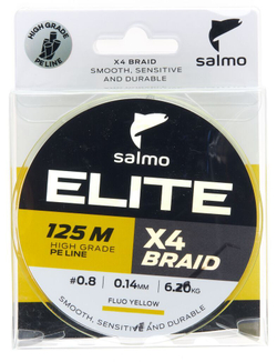 Леска плетёная Salmo Elite х4 BRAID Fluo Yellow 125 м, 0,14 мм