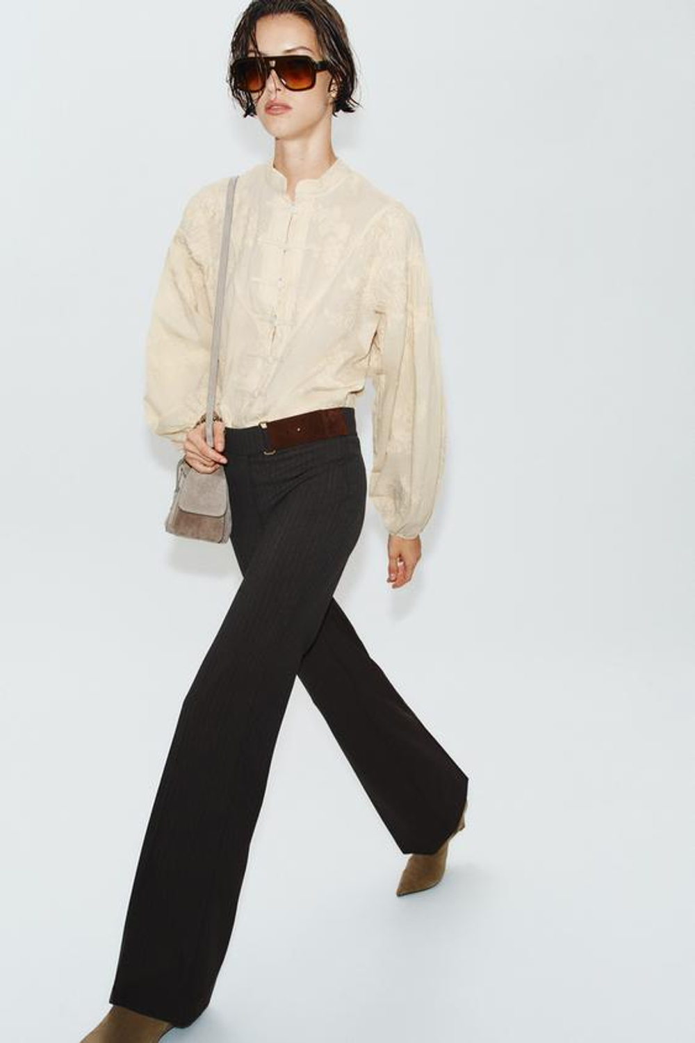 ZARA БРЮКИ FLARE С ПРЯЖКОЙ, КОРИЧНЕВЫЙ