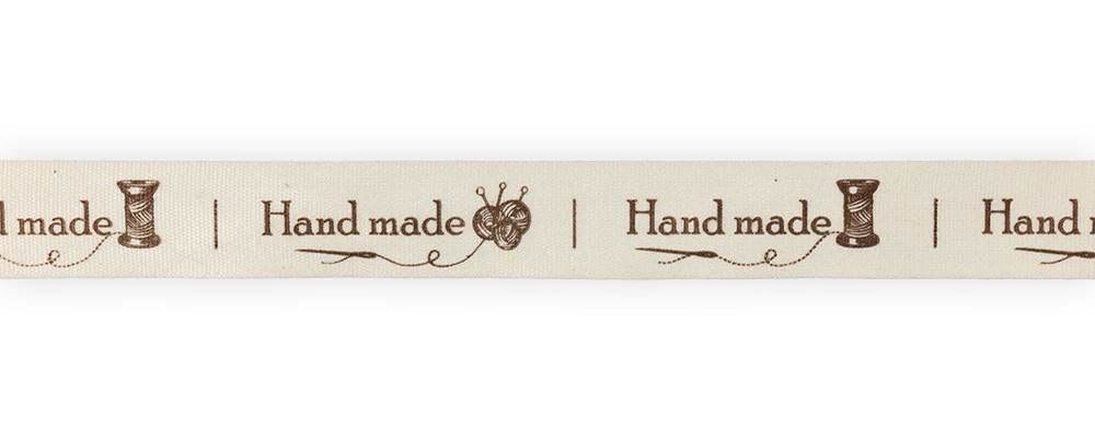 Тесьма декоративная  хлопковая с рис. "Hand made" ,16 мм