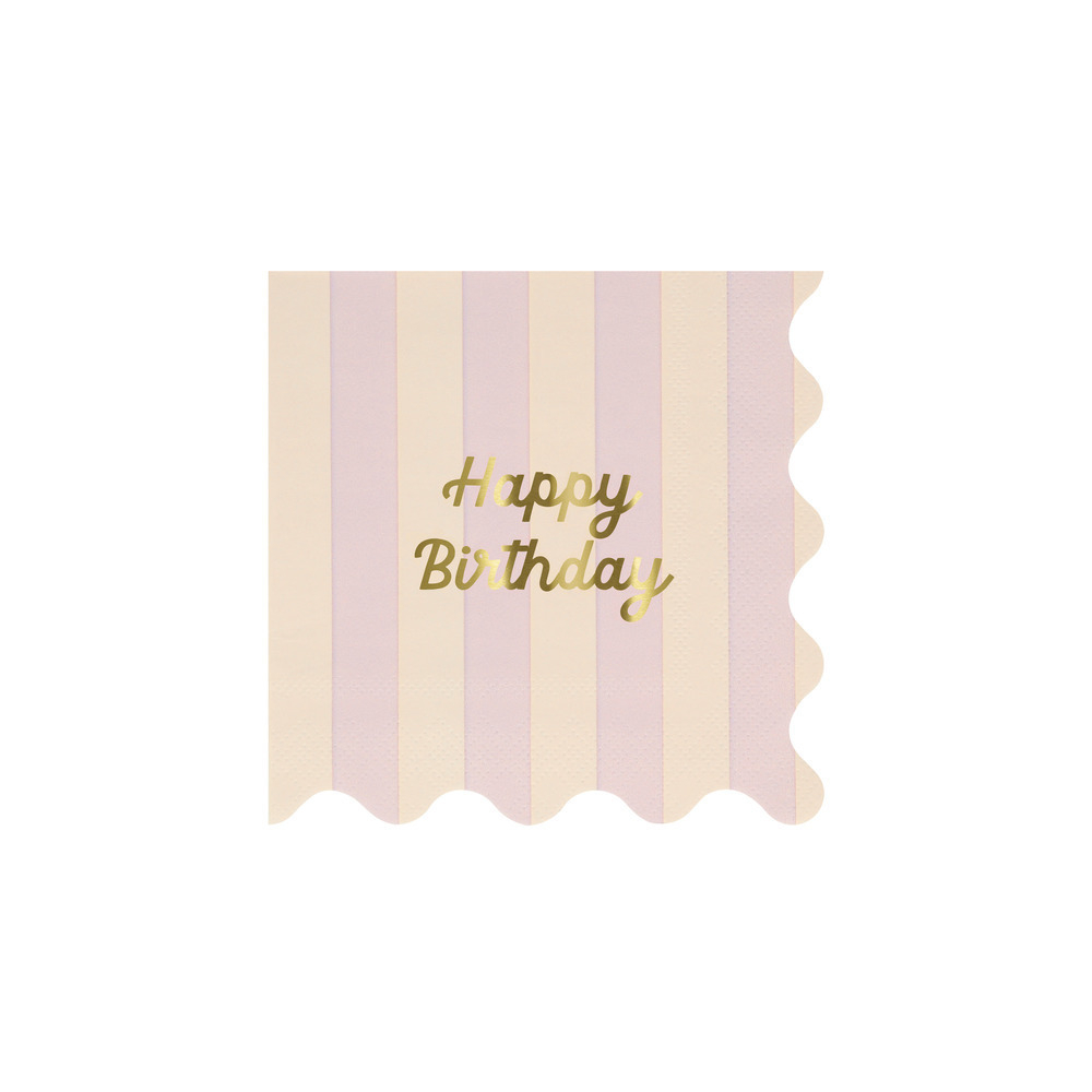 Салфетки маленькие цветные в полоску "С Днем Рождения" [Happy Birthday] 16 шт. (12,7 х 12,7 см)