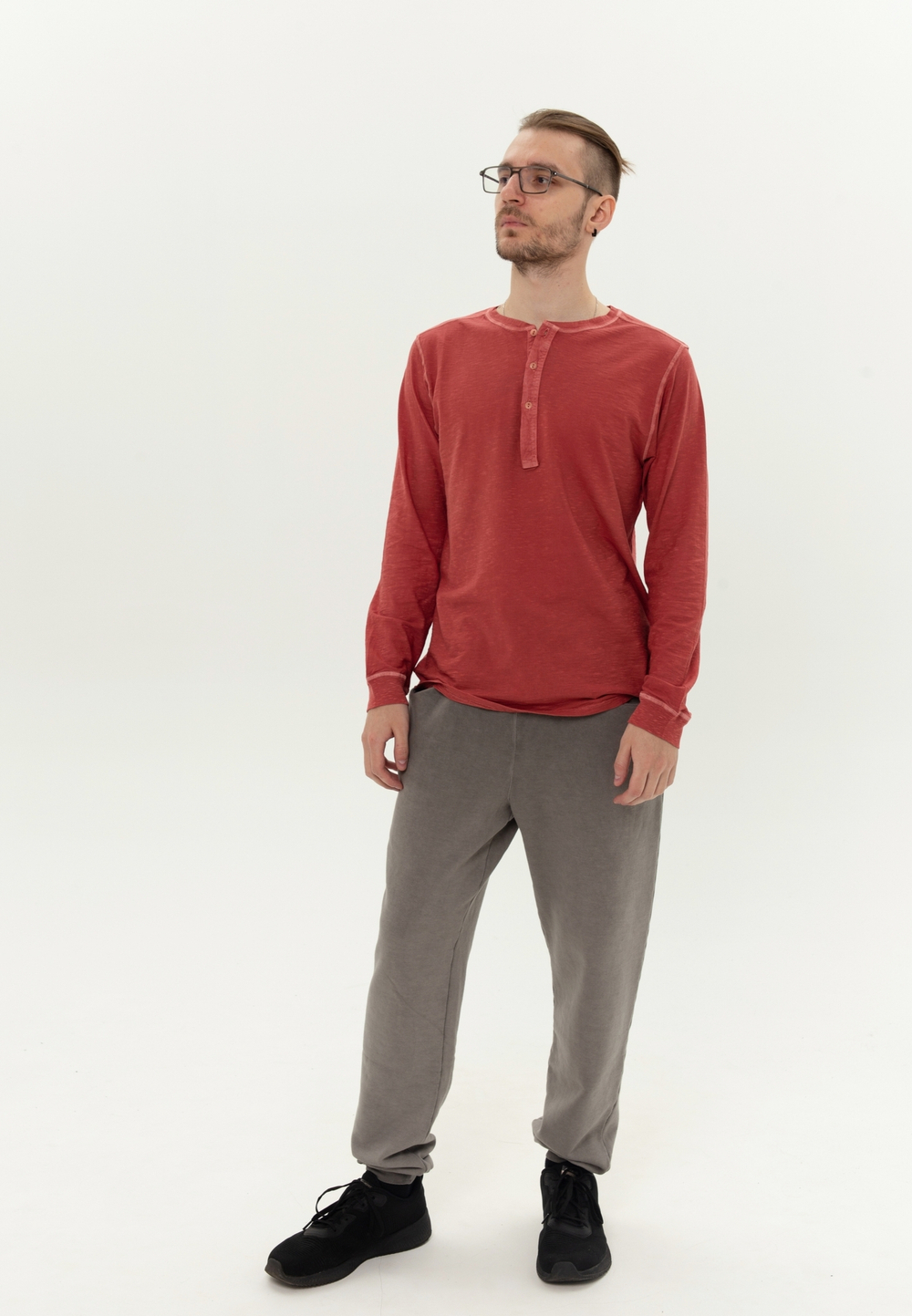 Лонгслив Bowery NYC однотонный Henley Slub DB Red