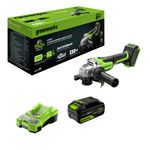 Угловая шлифовальная машина акк. Greenworks AG590, 24V, б/щет, 125 мм, 8500 об/мин, Anti-Kickback,1х4Ач,ЗУ,кор (3201007CUB)
