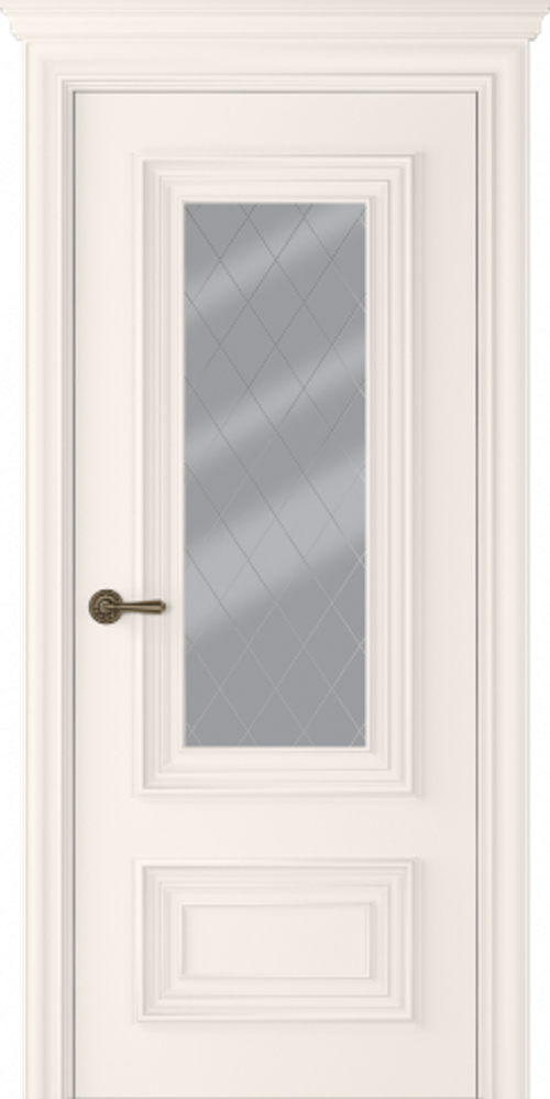 Дверь Палаццо 2 / Цвет Эмаль жемчуг / Мателюкс белый витраж / Двери Belwooddoors