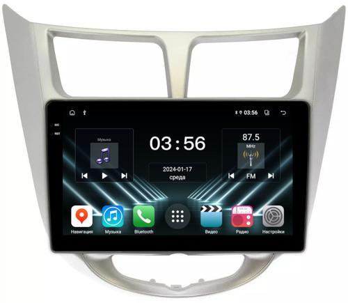 Магнитола для Hyundai Solaris 1 2010-2016 (рамка серебро) - FarCar S280 монитор 9.5" IPS на Android 13, CarPlay