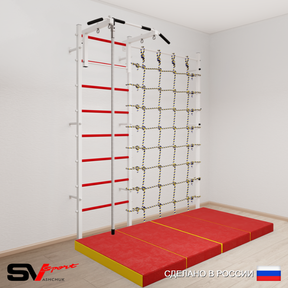 Шведская стенка Sv Sport усиленная 60940 (Турник стандарт/Канат/Мат 2м/Канатный лаз)