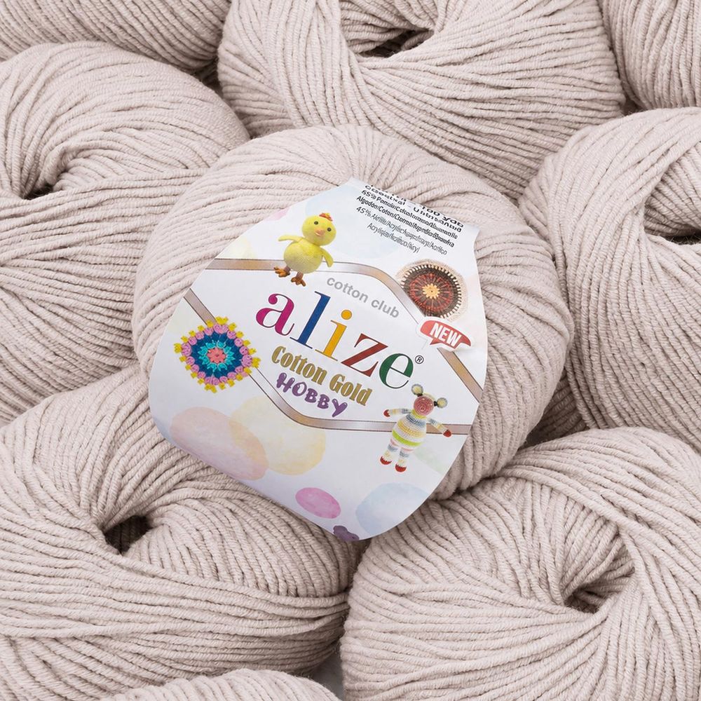 Пряжа Alize (Ализе) Cotton Gold Hobby New / уп.10 мот. по 50 г, 165 м, 599 светло-бежевый