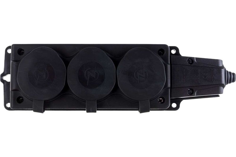 Колодка каучук с крышкой 3 гн с/з черная IP65 16 А