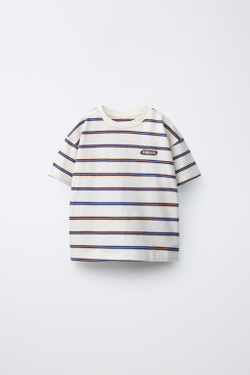 ZARA X PUKAS ФУТБОЛКА В ПОЛОСКУ С ЛОГОТИПОМ PUKAS SURF, БЕЛЫЙ
