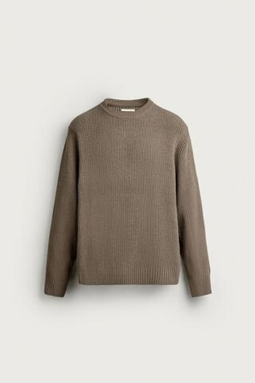 ZARA СВИТЕР РЕГУЛЯРНОГО КРОЯ С ФАКТУРНЫМ УЗОРОМ, ПЕСОЧНЫЙ МЕЛАНЖ