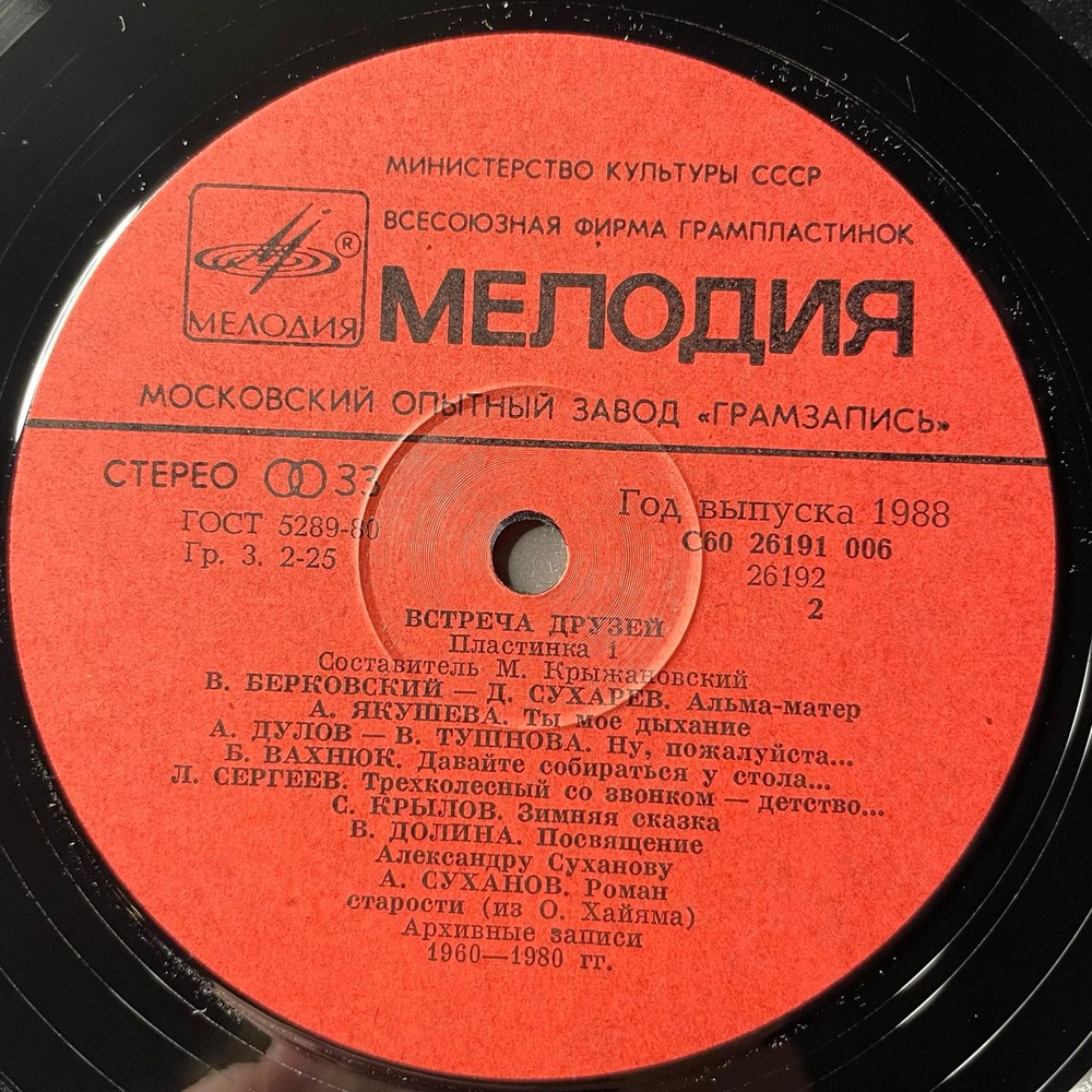 Винтажная виниловая пластинка LP Сборник Встреча Друзей Пластинка 1 (СССР 1988)
