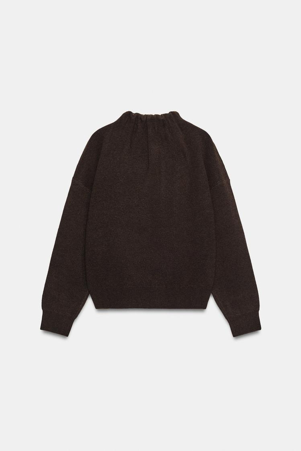 ZARA СВИТЕР С ВОРОТНИКОМ СО СБОРКАМИ, ТЕМНО-КОРИЧНЕВЫЙ