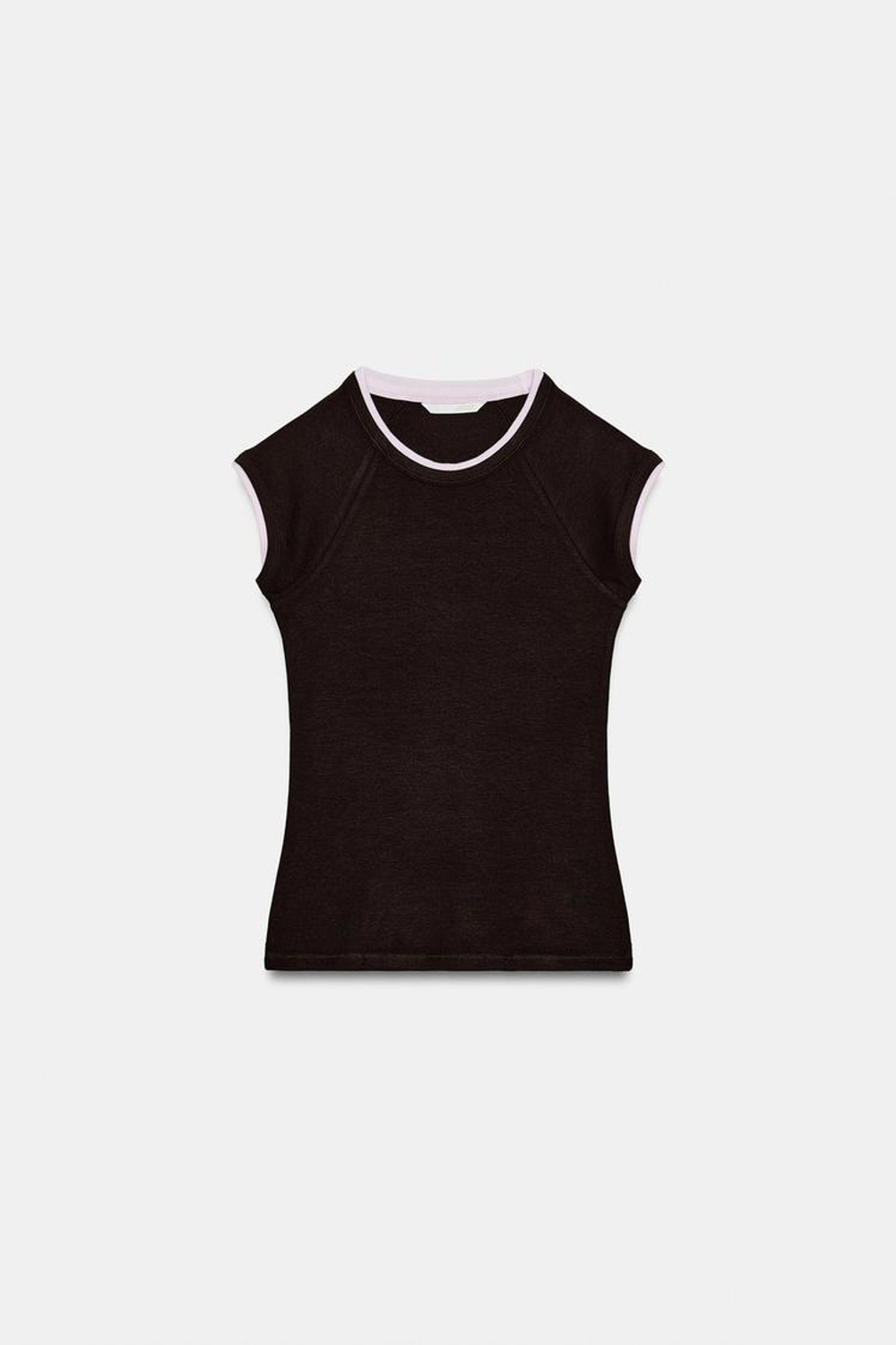 ZARA ФУТБОЛКА С ЭФФЕКТОМ ДВОЙНОГО РУКАВА, ШОКОЛАДНЫЙ