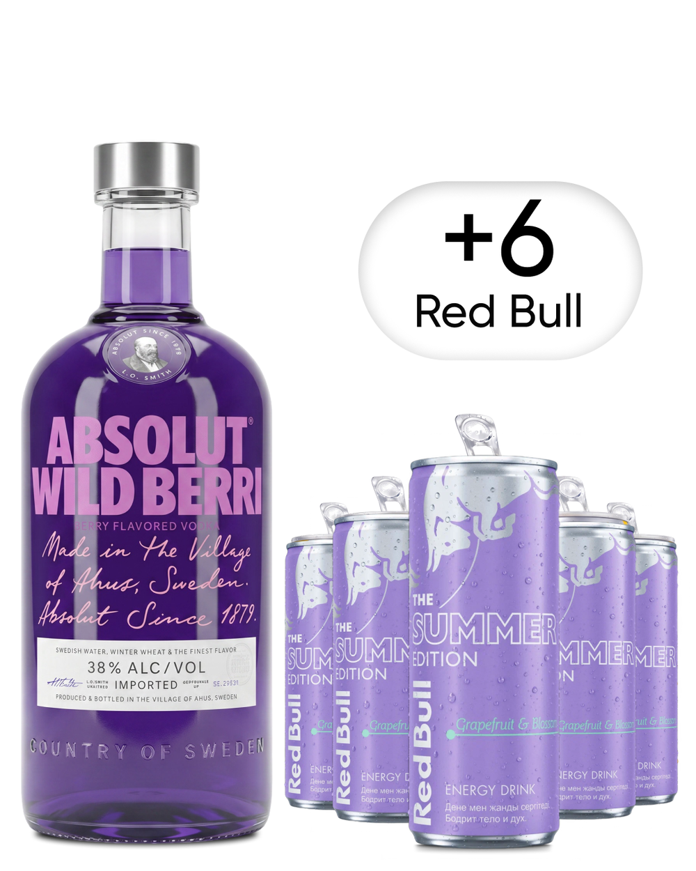 Сет Absolut WildBerri 0,7 л. + 6 шт. Red Bull Spring Edition Grapefruit Blossom 0,25 л.