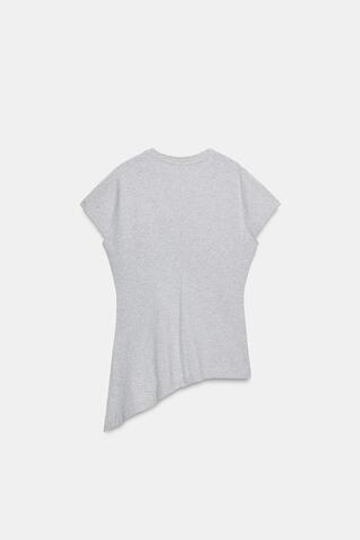 ZARA АСИММЕТРИЧНАЯ ФУТБОЛКА СО СКЛАДКАМИ, СЕРЫЙ МЕЛАНЖ
