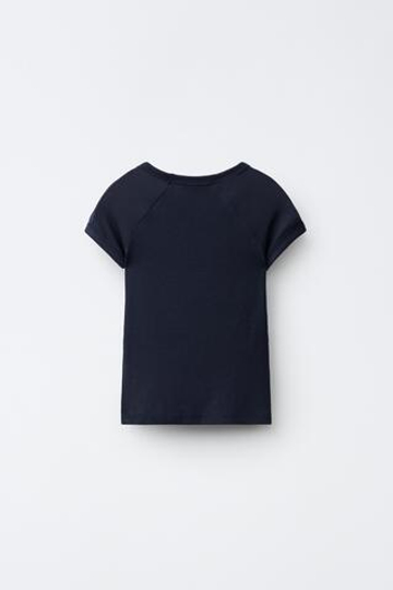 ZARA ОДНОТОННАЯ ФУТБОЛКА ИЗ ХЛОПКА И МОДАЛА, МОРСКОЙ СИНИЙ