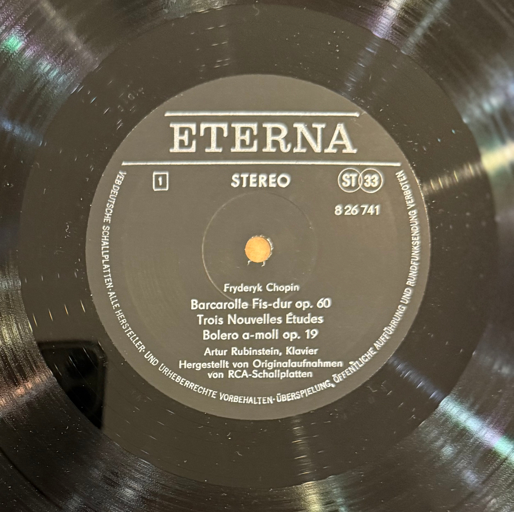 Виниловая пластинка Chopin Artur Rubinstein– Berceuse · Barcarolle · Bolero LP