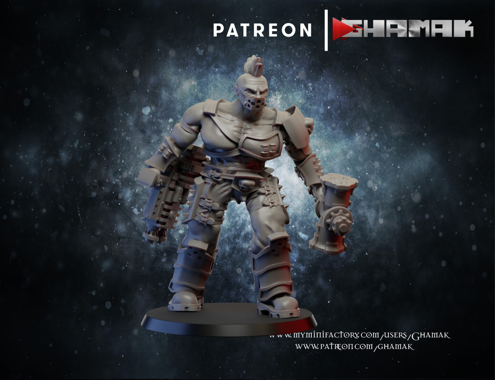 Necromunda Goliath Gang Бандит Голиафа №3 с молотом и пушкой миниатюра для dnd, днд, pathfinder, фентези, Настольная игра, НРИ, Варгейм, РПГ