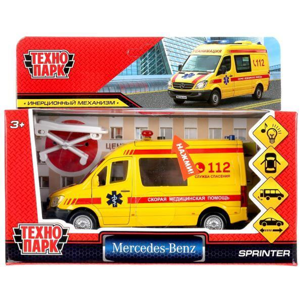 Модель ин. мет. "Mercedes-Benz Sprinter. Реанимация" 14см, свет-звук, свет-звук , двер, коробка SPRINTE