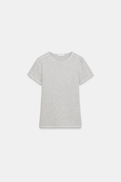 ZARA ФУТБОЛКА С КОНТРАСТНЫМИ ЭЛЕМЕНТАМИ, СЕРЫЙ МЕЛАНЖ