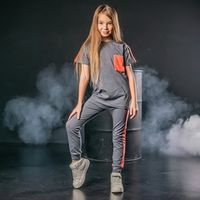 Легинсы с лампасом серые "Тринити" подростковые