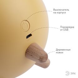 Ночник - светильник светодиодный ЭРА NLED-468-1W-Y хомяк желтый | Ночники