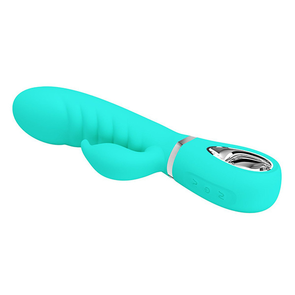 Бирюзовый вибратор-кролик 20см с ребрышками Pretty Love Prescott BI-014635-4