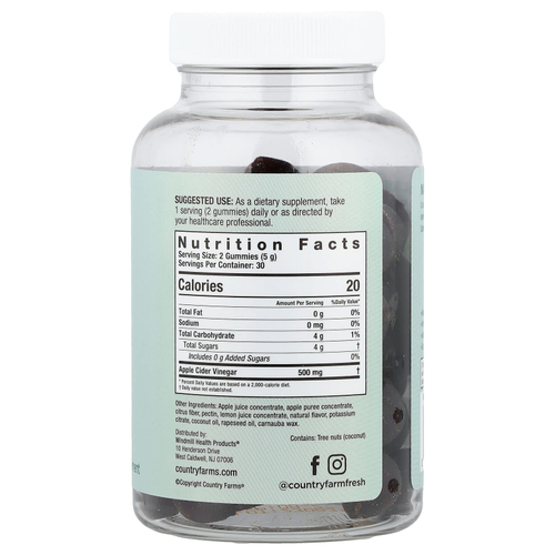 Country Farms, Жевательные мармеладки с яблочным уксусом, настоящее яблоко, 60 жевательных мармеладок (250 мг в 1 жевательной мармеладке)