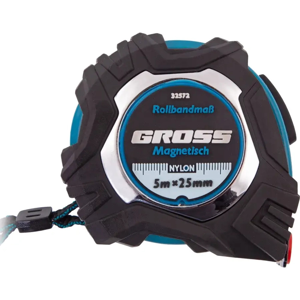 Рулетка Magnetisch,5мХ25мм,обрезин.корпус,автофиксац GROSS 32572