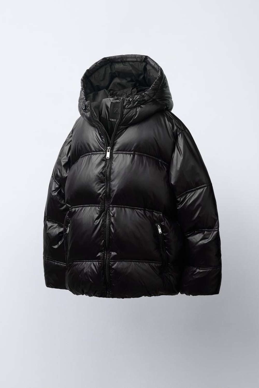 ZARA БЛЕСТЯЩИЙ ПУХОВИК 50% ПЕРА И 50% ПУХА WATER REPELLENT, ЧЕРНЫЙ