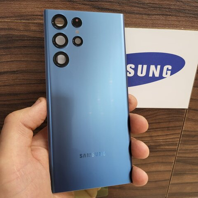 Крышка для Samsung S22 Ultra - задняя стеклянная панель "хорошее качество" (синего цвета)