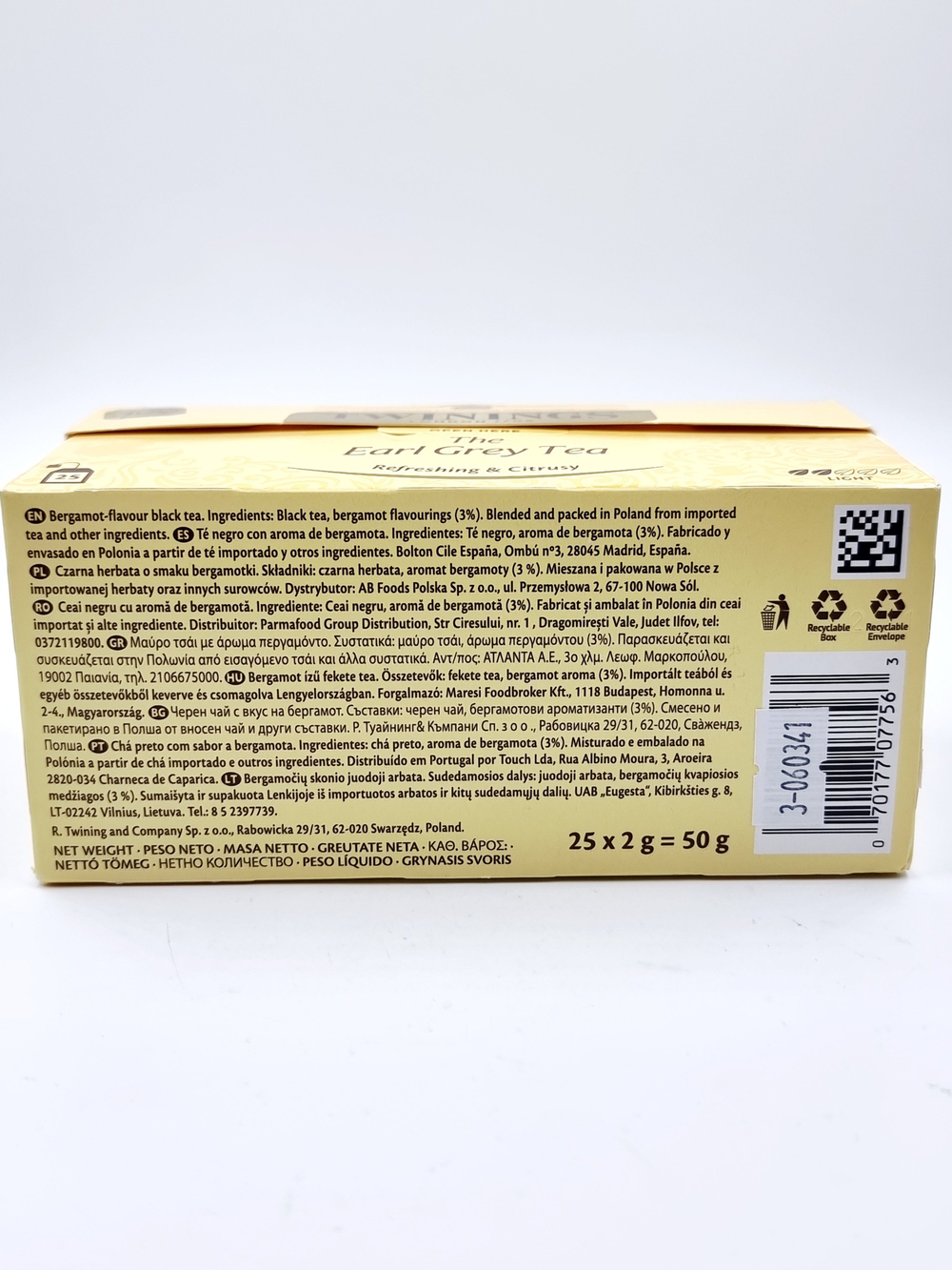 Чай черный Twinings Эрл Грей с бергамотом 25 пакетиков, 50 г (из Финляндии)