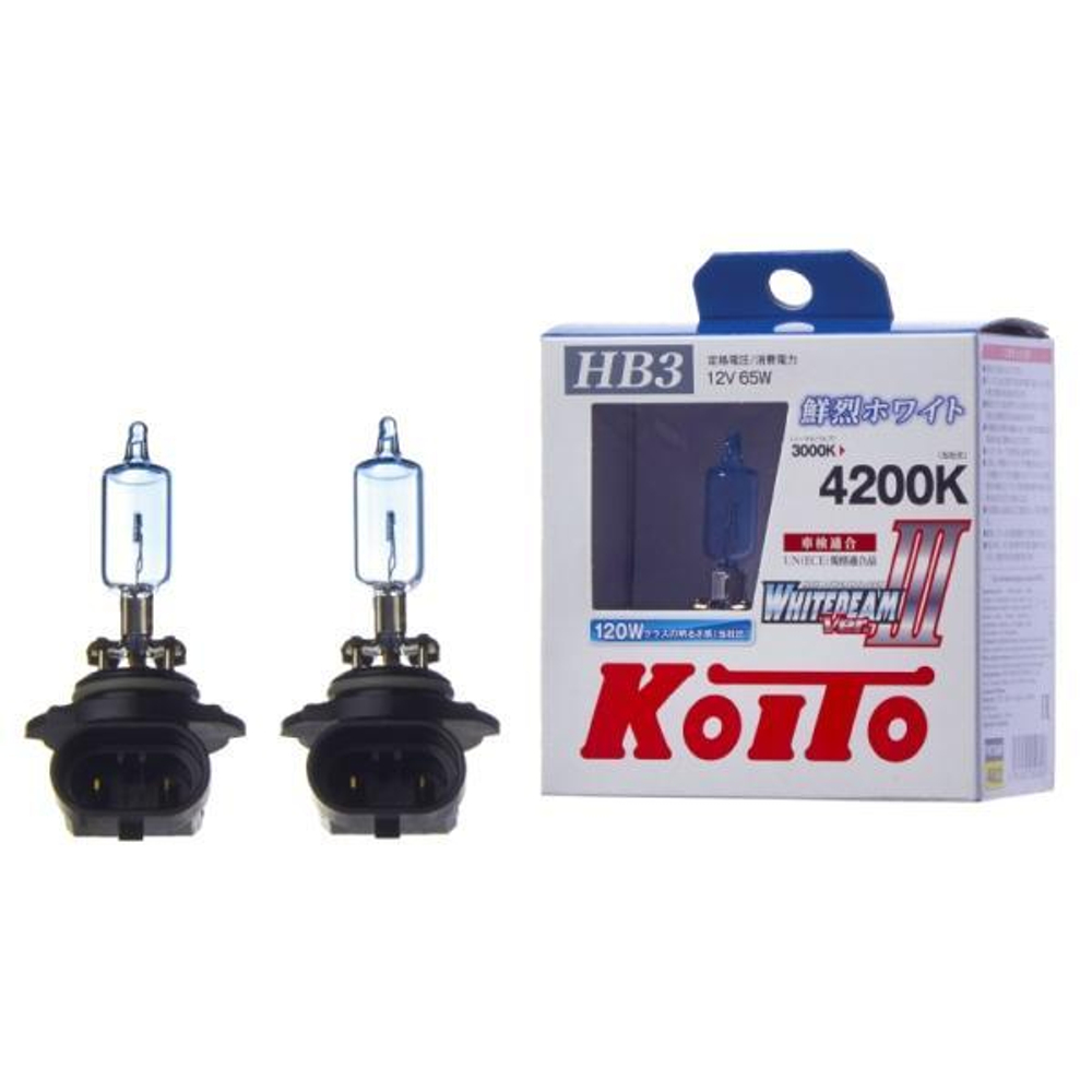 Лампа KOITO HB3 12V 65W=>110W P20d T12 ECE WHITEBEAM 2шт