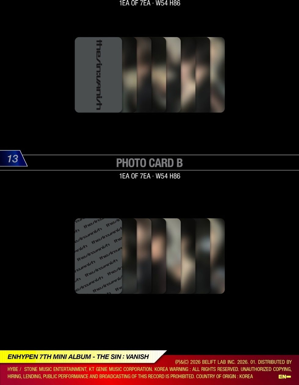 Альбом ENHYPEN - THE SIN : VANISH 7th Mini Album 3 Version SET