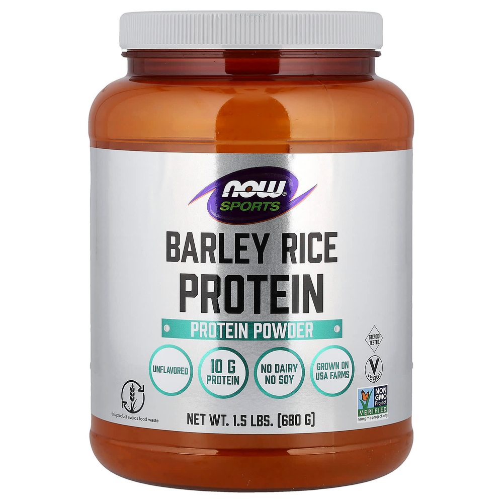 NOW Foods, Sports, протеиновый порошок из ячменя и риса, без добавок, 680 г (1,5 фунта)
