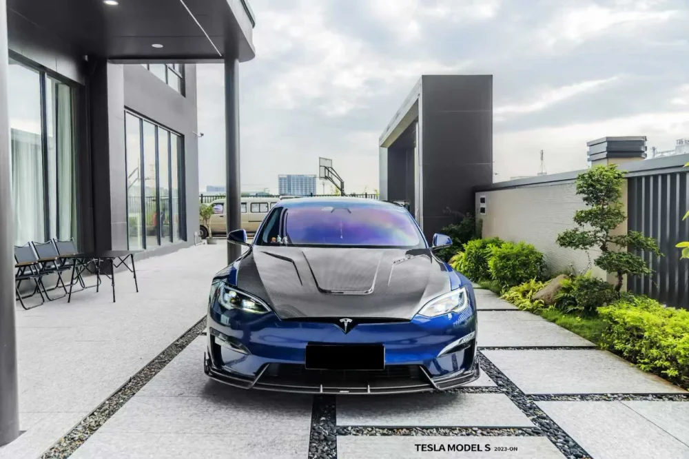 Карбоновый обвес для Tesla Model S 2021+ Тесла С диффузор спойлер губа переднего бампера боковые юбки