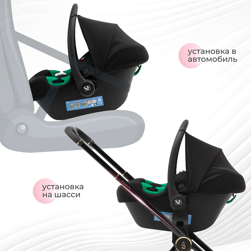 Коляска 4 в 1 Sweet Baby Stella + автокресло Elegante Plus с базой i-Size ISOFIX DK780 Black
