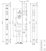 Замок KALE 153/P 35мм никель врезной w\b (корпус)