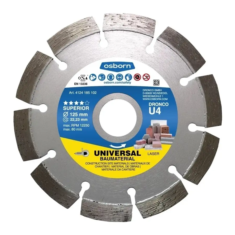 Алмазный сегментированный диск по бетону U4 125 мм OSBORN 4124185