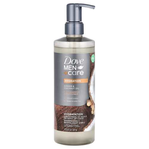 Dove, Men + Care, шампунь и кондиционер 2 в 1, имбирь и кокосовое масло, 517 мл (17,5 жидк. унц.)